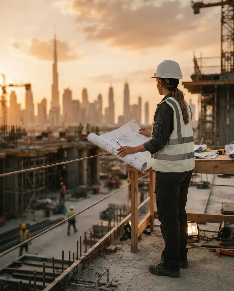 Engineer reviewing drawings on site